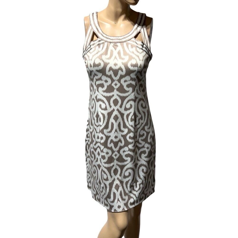 Gretchen Scott Isosceles Cut Out Sleeveless Sheath Dress Taupe White Size L